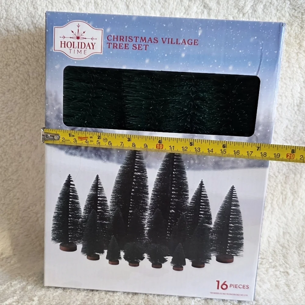 New Holiday Time Christmas Village Bottlebrush Tree Set of 16, size 9